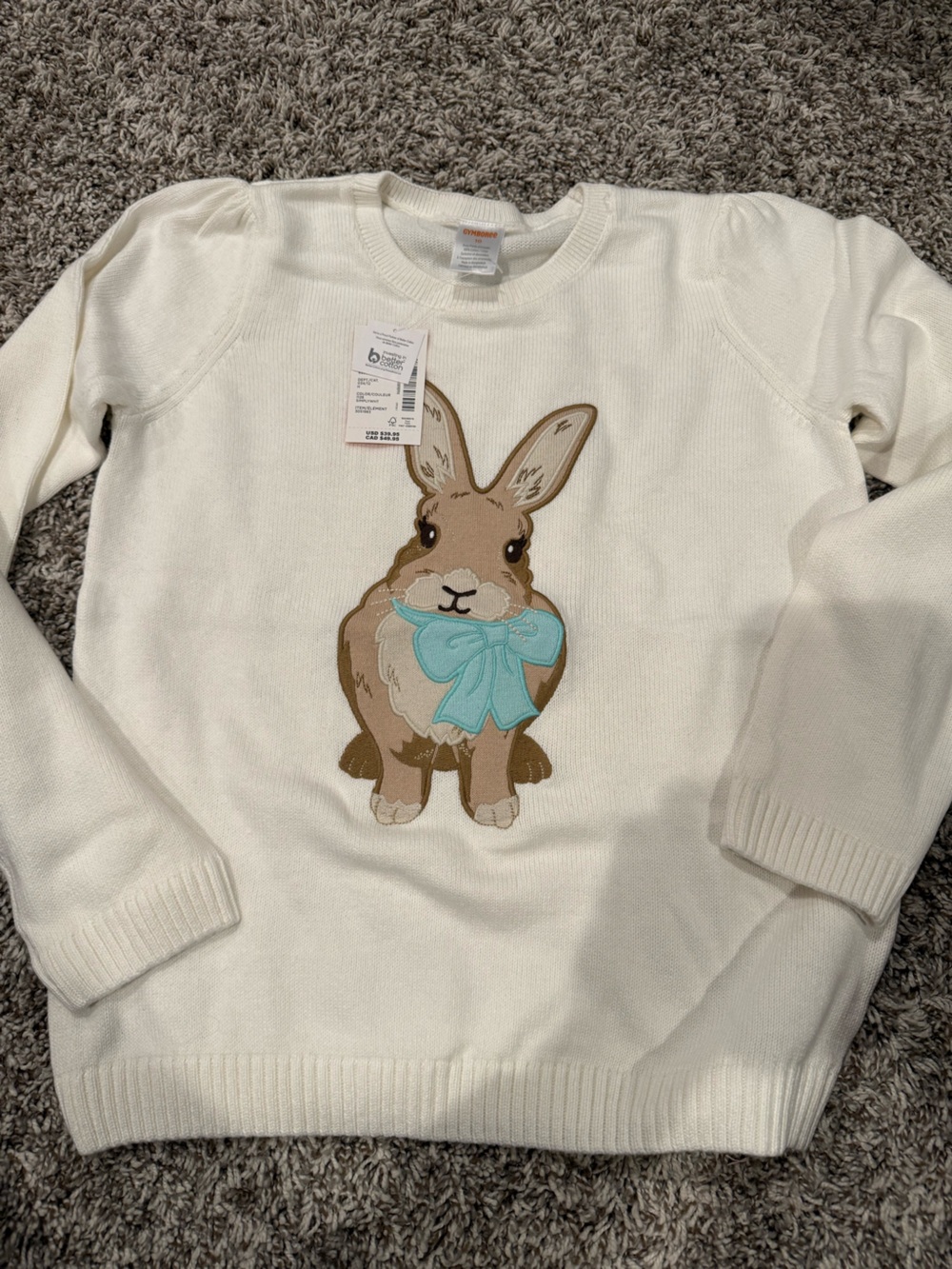 Gymboree Cream Sweater with Brown Bunny and Light Blue Bow